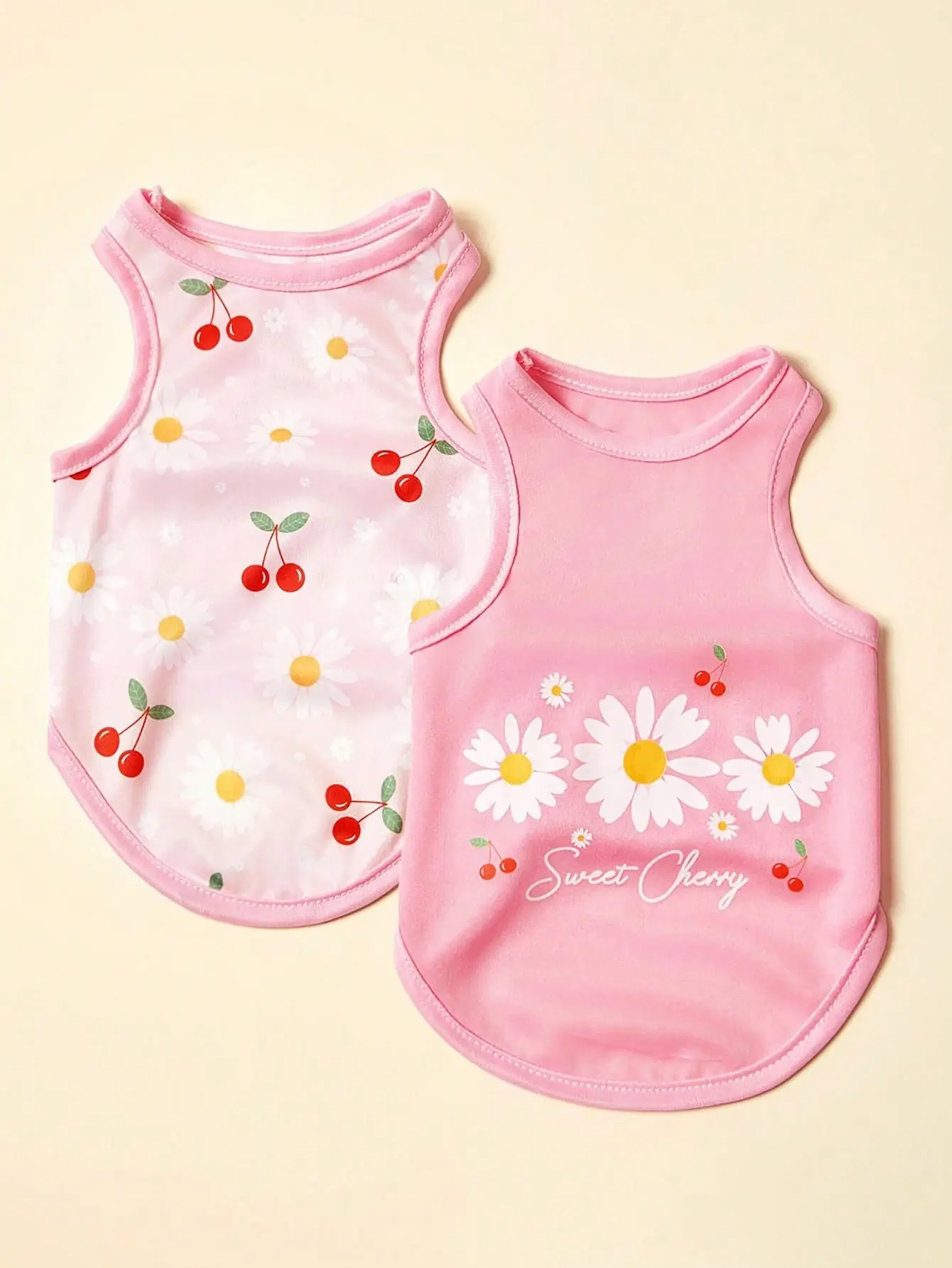 AESS x PETSIN Pet Dog Vest 2pc Pink Daisy Cute Print Casual Comfortable Breathable Universal Puppy Summer Outfit