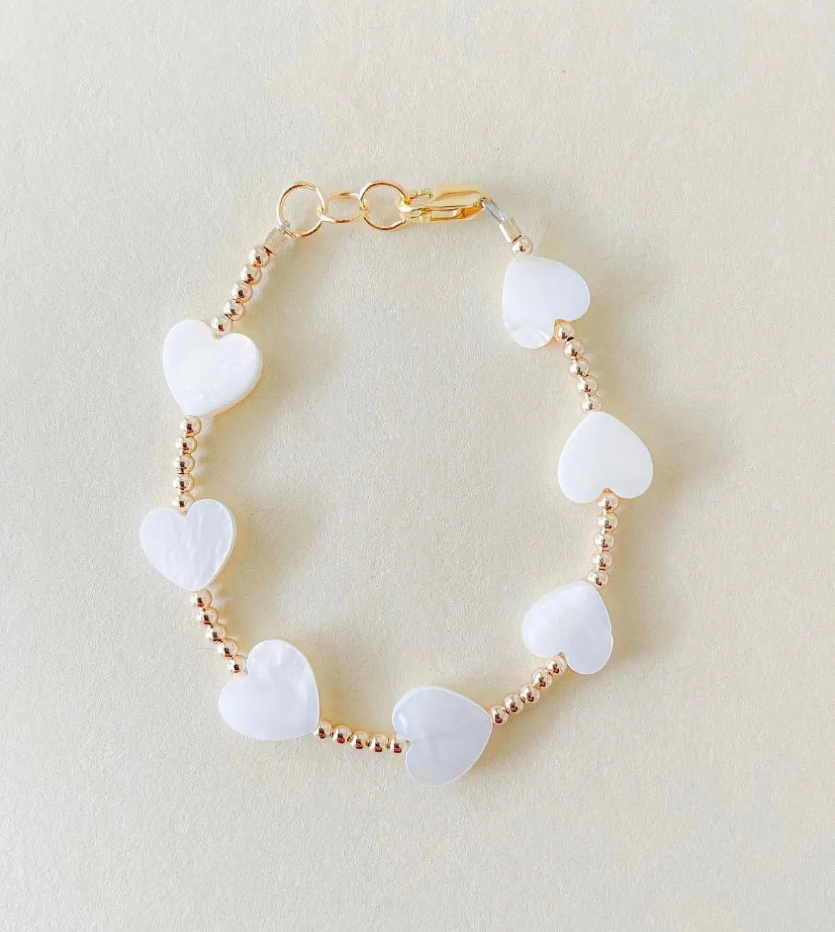 Littlelundsco 14k Gold Filled Heart Baby Toddler Bracelet with 8mm Heart Shell Beads and 2.5mm Gold Filled Beads for Everyday Wear