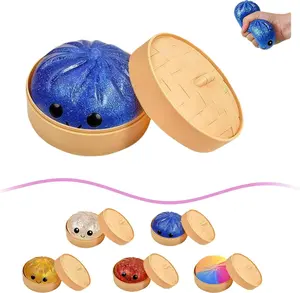 Upgrade Shiny Dumpling Toy, Soft Glittery Dumpling Stress Ball, Steam Rack Stress Relief Ball, Kawaii Squishies, Perfect for Play, Party, Alone Time