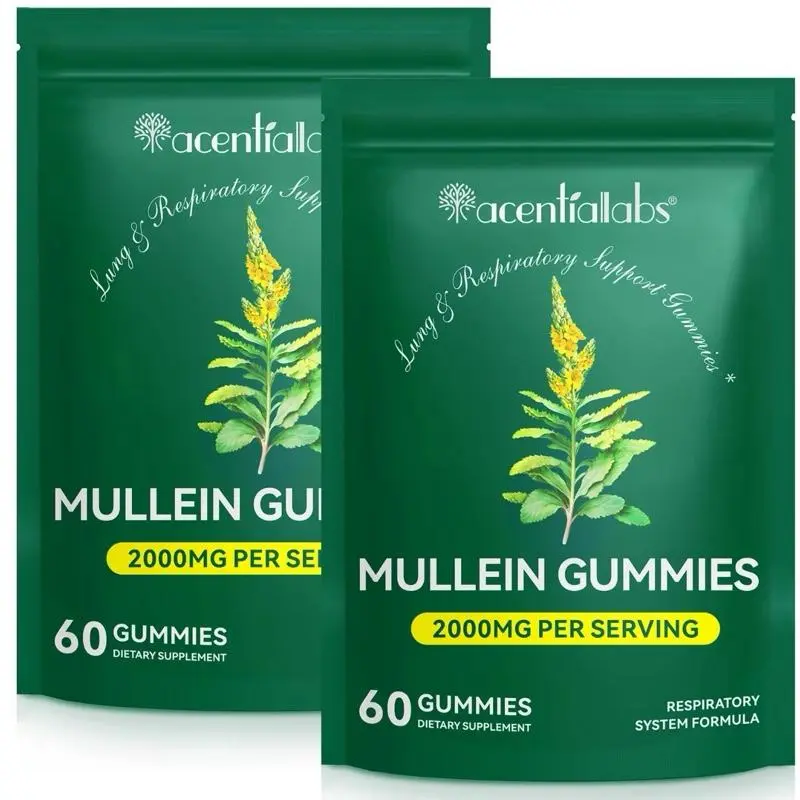 Acentiallabs Mullein Leaf Gummies 2-Pack | 2000mg Per Serving | Pear Flavored Herbal Supplement | 60 Count Respiratory & Sinus Support | 30-Day Supply