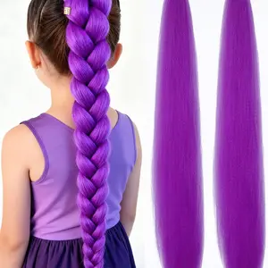 K-Pop Girl Character Wig, 26 Inch Braided Wig for Kids, Long Yaki Straight Hair, Heat Resistant Puff Ponytail Hairstyle, Synthetic Hair Wigs