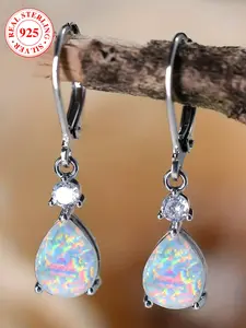 Elegant S925 Silver Water Drop Earrings, Teardrop Earrings, Dangle Earrings, Imitation Opal Design, Women's Luxury Party Jewelry Gift Box Included