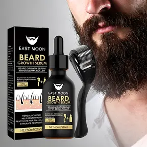 EAST MOON Beard Growth Serum & Derma Roller Kit, Beard Care Nutritional Oil, Making Beards Thicker and More Shiny, Daily Beard Care Products for Men, Holiday Gifts, Father's Day