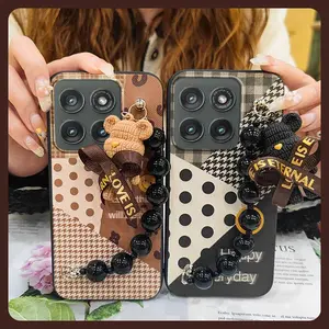 protective case Dirt-resistant Phone Case For MOTO Edge 5G 2025 silicone cute soft case Anti-knock Simplicity Skin-friendly feel Bear bracelet Black pearl pendant Waterproof