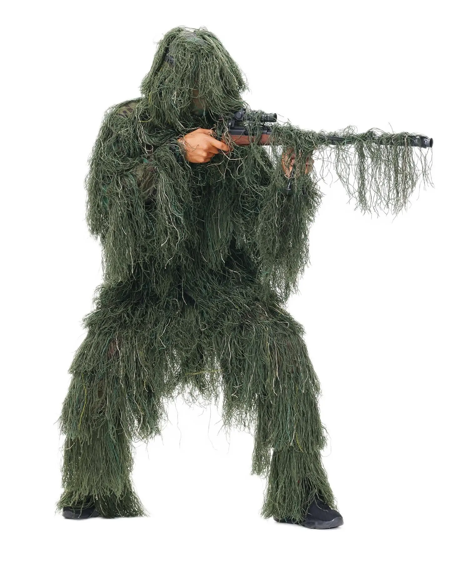 Mimeela Dry Grass Ghillie Suit for Men Camo Hunting Suits Airsoft Gilly Suit Hooded Gillie Suits Youth Hunting Outfit (Wild green)