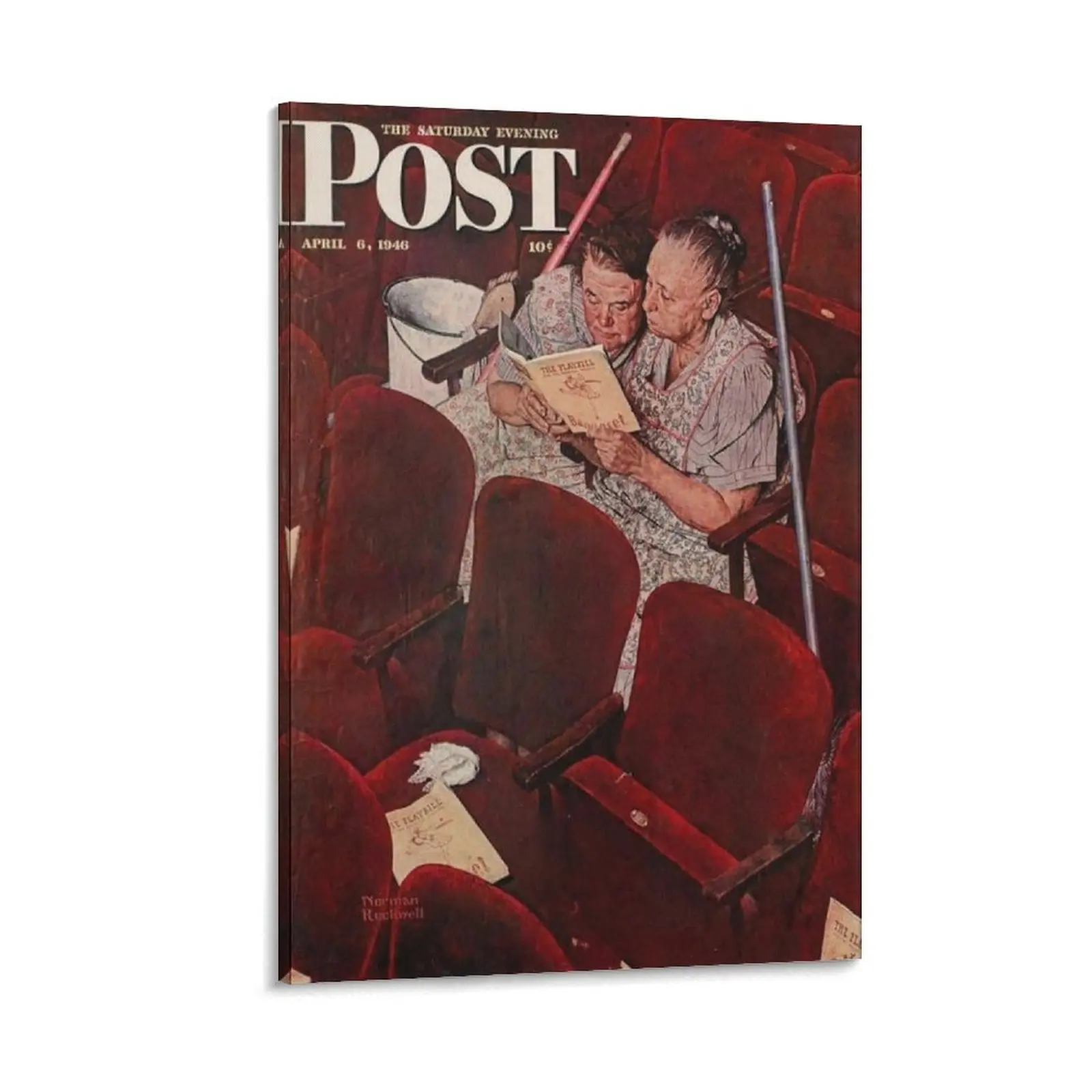 Playbill (Charwomen in Theater), 1946 by Norman Prints Rockwell Canvas Poster Poster Canvas Wall Art For Bedroom Decor Bar Office Room Decor Gift