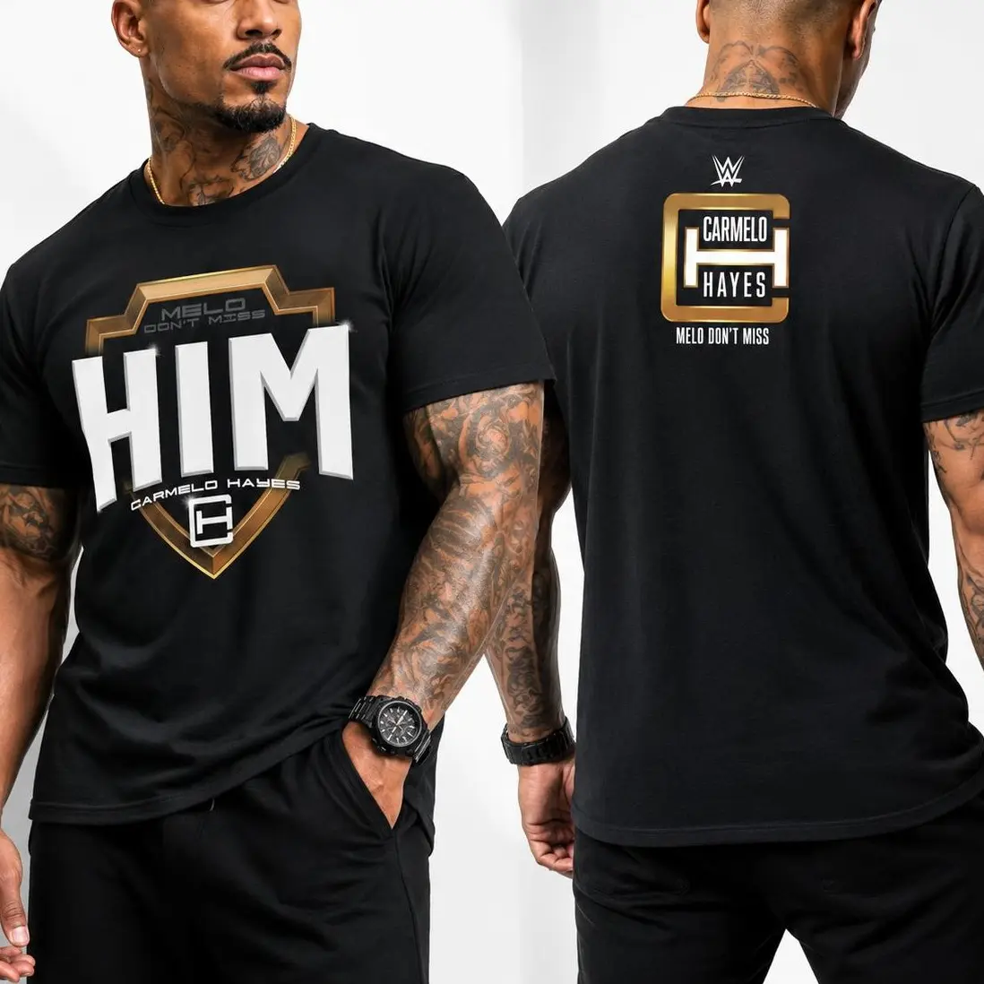 Carmelo Hayes HIM Logo T-Shirt, Men's Black Wrestling Graphic Tee, Modern Fan Apparel, Unisex Limited Edition Style Shirt