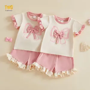 Toddler Baby Girl Clothes Summer 3d Bow Ruffle Short Sleeve T-shirt Shorts Pants Set Infant Girls 2pcs Outfit