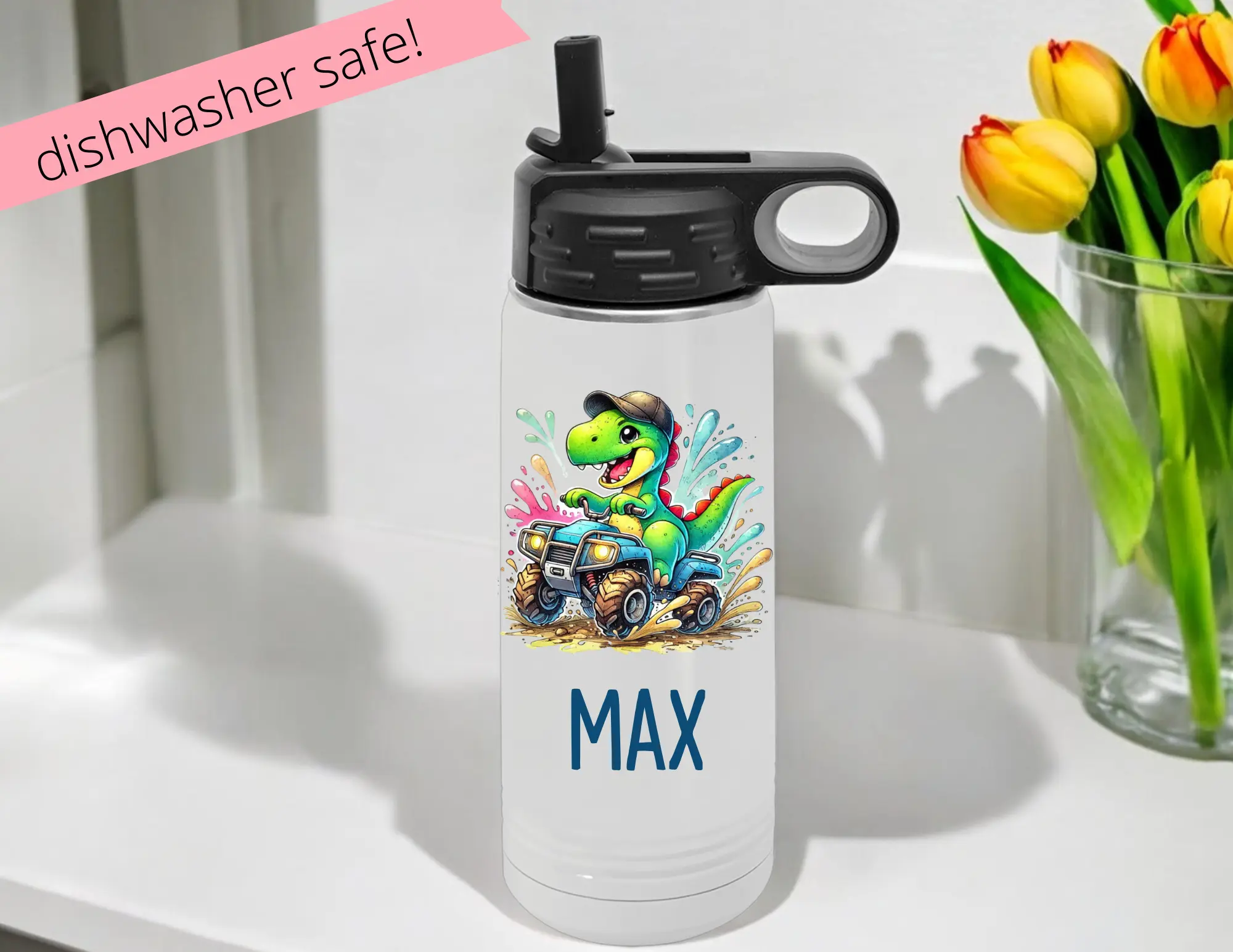 Kids Water Bottles, Dinosaur Water Bottle, Personalized Water Bottle, No Leak Water Bottle, Sports Bottle