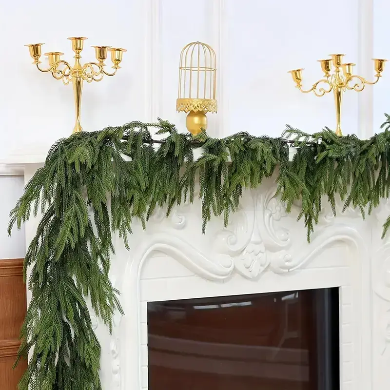Realistic Touch Norfolk Pine Garland Wreath - Lightweight Vine Branch Decor, Natural Look, Ideal for Desktop, Fireplace Mantel Christmas Decorations