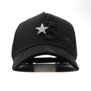 Street Fashion Hip Hop Snapback Hat, Rhinestone Embroidered Gothic Baseball Cap, Adjustable Y2K Streetwear for Men