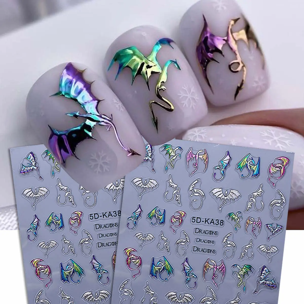 2pcs Halloween Nail Art Stickers, Metal Color Dragon Design, Self-Adhesive Removable Nail Art Manicure Decorations for Women & Girls, Nail Designs, Nail Art Sheet