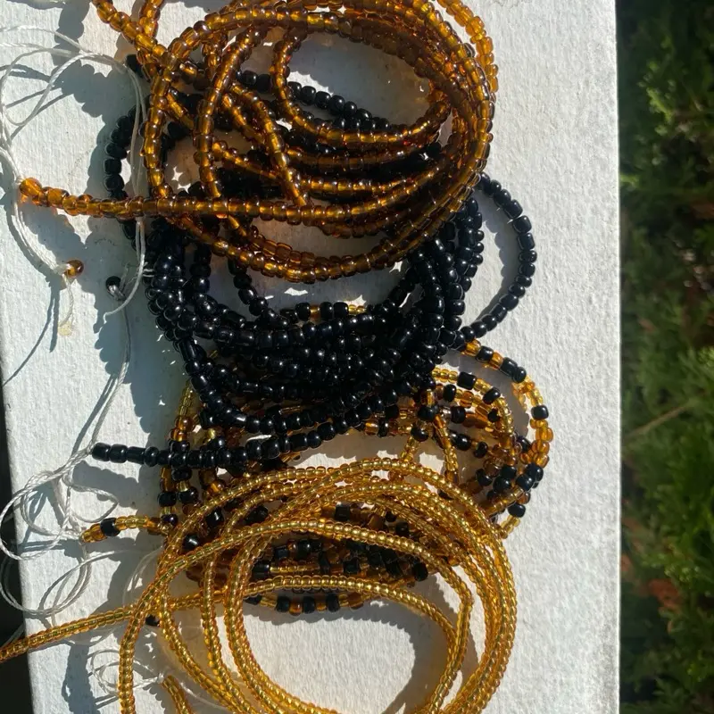 Rooted & Radiant Waist Bead Set 4-Way Protection Mix Waist chain with Brown Gold Black for Grounding Prosperity and Protection