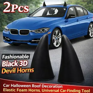 2Pcs Fashionable Black 3D Devil Horns - Car Halloween Roof Decoration, Elastic Foam Horns, Universal Car-Finding Tool, Car Ornament, Vehicle Exterior Decoration, Car Accessories