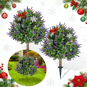24 "Artificial lavender boxwood pruning ball 2 sets of artificial Christmas tree and ground ear anti-ultraviolet artificial green shrub garden terrace front porch and courtyard decoration, suitable for Christmas gifts.