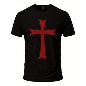Crusader Knight Templar Cross Short Sleeve Pattern T-Shirt Pure Cotton Men's T-Shirt Comfortable Style, 1 Piece, Cotton T-Shirt Classic Cotton Tee Men's T-Shirts Cotton Menswear Casual Short-Sleeve Fun Shirts Comfort Wear 200g S-XXXXL