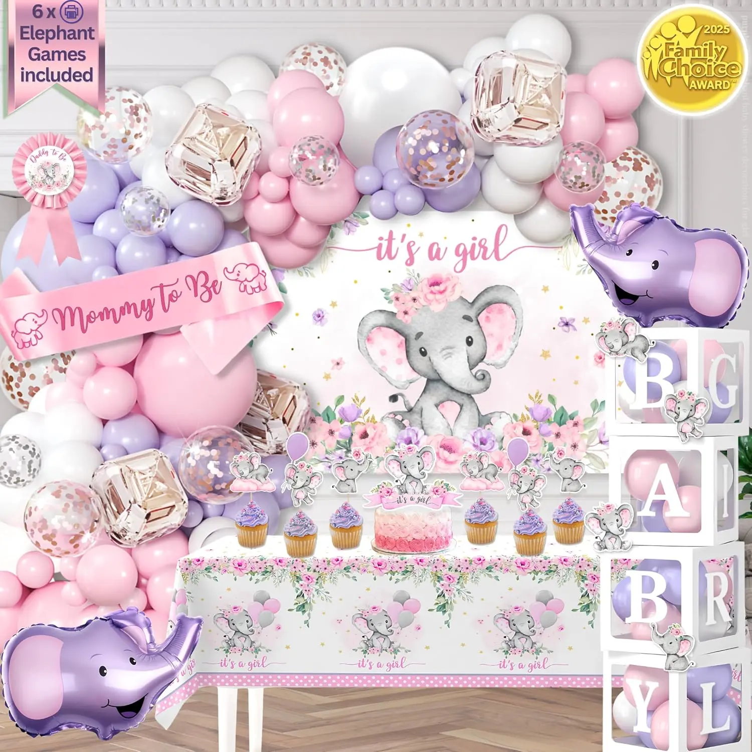 Cute Pink Elephant Baby Shower Decorations for Girl