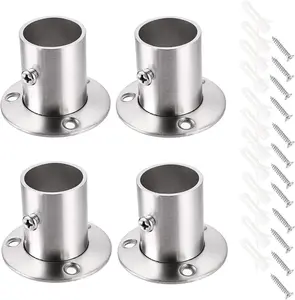 OwnMy  Packs Stainless Steel Pole Sots Flange Rod Holder, Wall Mount Pipe Brat with Screws for Closet Wardrobe Shower Curtain Rod (Fit mm / '') (Silver Tone)
