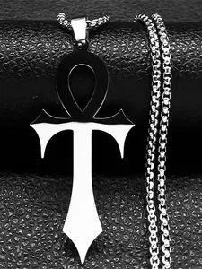 Goth Egyptian Cross Ankh Key of Life Necklace, Stainless Steel Necklace, Cross Necklaces, Fashion Jewelry Accessories for Men & Women As Gift, Minimalist Chain Necklace, Statement Religious Necklace, Faith Necklace