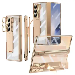 Premium Luxury Transparent Electroplated Case for Samsung Galaxy Z Fold 7/6/5/4/3, Built-in Screen Protector & Magnetic Hinge Protective Cover