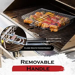 Foldable Large-Capacity Stainless Steel BBQ Grill Basket - Nonstick with Comfort Handle