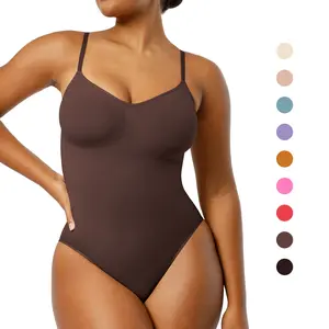 Shapellx Seamless One-Piece Tummy Tucking Bodysuit Comfort Sleeveless Tops Shapewear for Women Soft V Neck Simple Comfy Sculpting Snatched Waistline