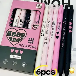 6pcs Sweet Cool Style No Hook High Aesthetic Neutral Pens 0.5mm Ink Fast Dry Student Writing Office School Valentine Gift Funny Teacher Pens College Student Pen