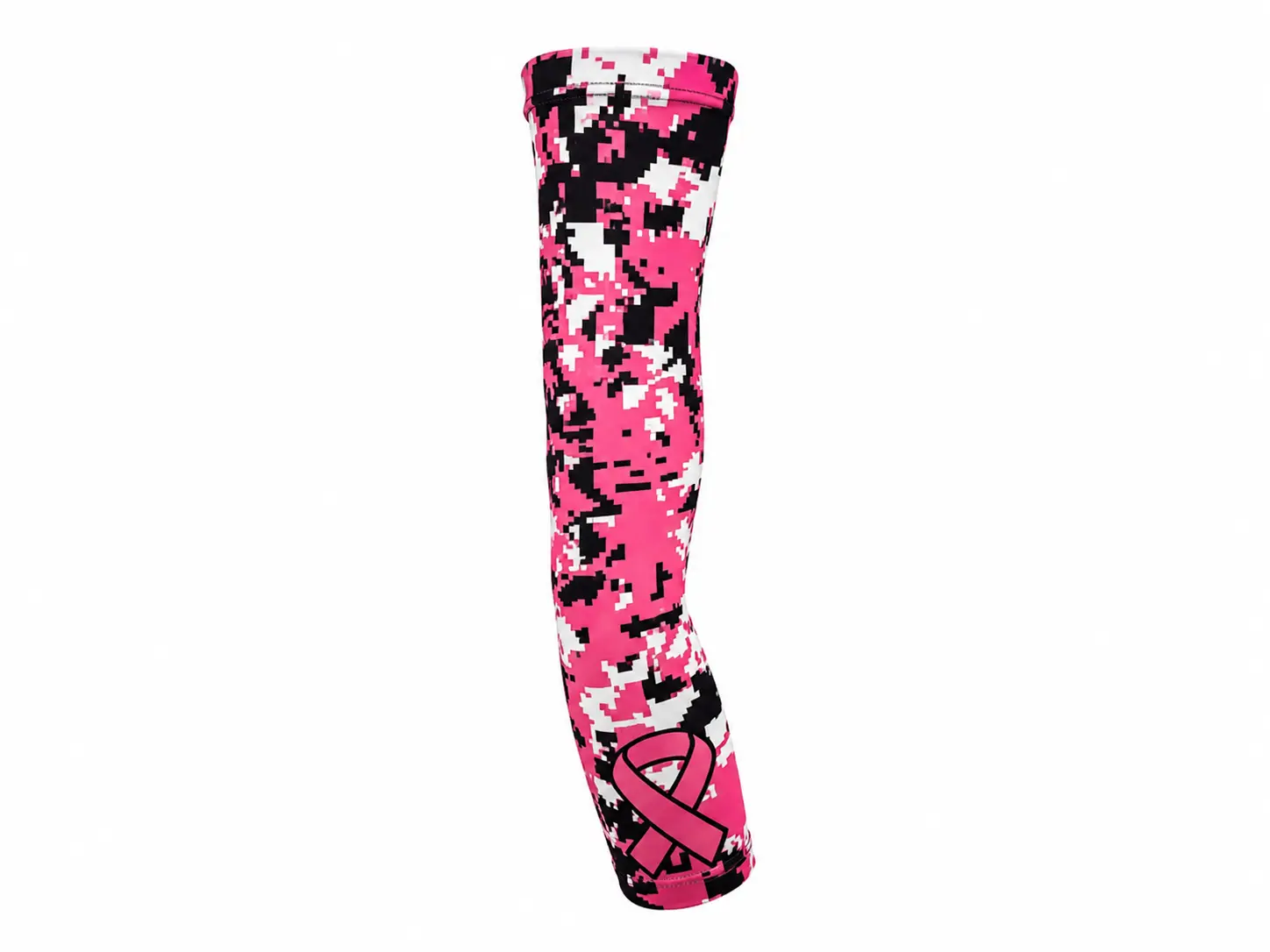 Pink-White Camo Cancer Awareness Compression Arm Sleeve - Youth & Adult Sizes, UV Protection, Sports Use