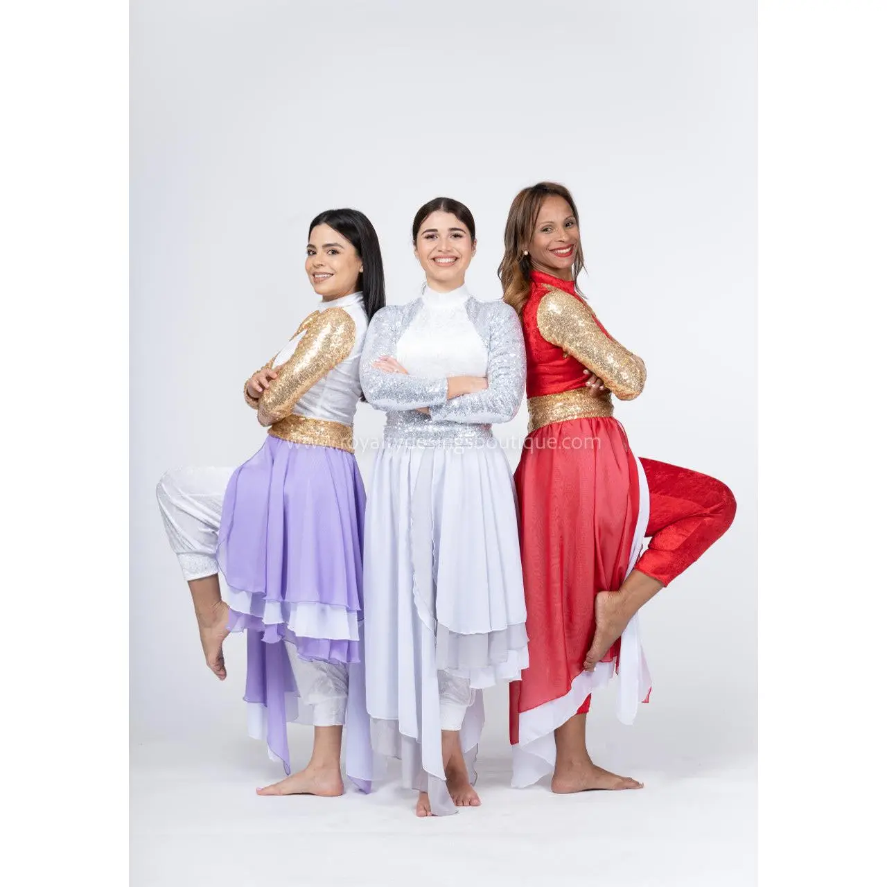 Radiance 2-Piece Velvet Capri Unitard Set with Double Chiffon Skirt & Gold Sequin Belt (Colors Vary)