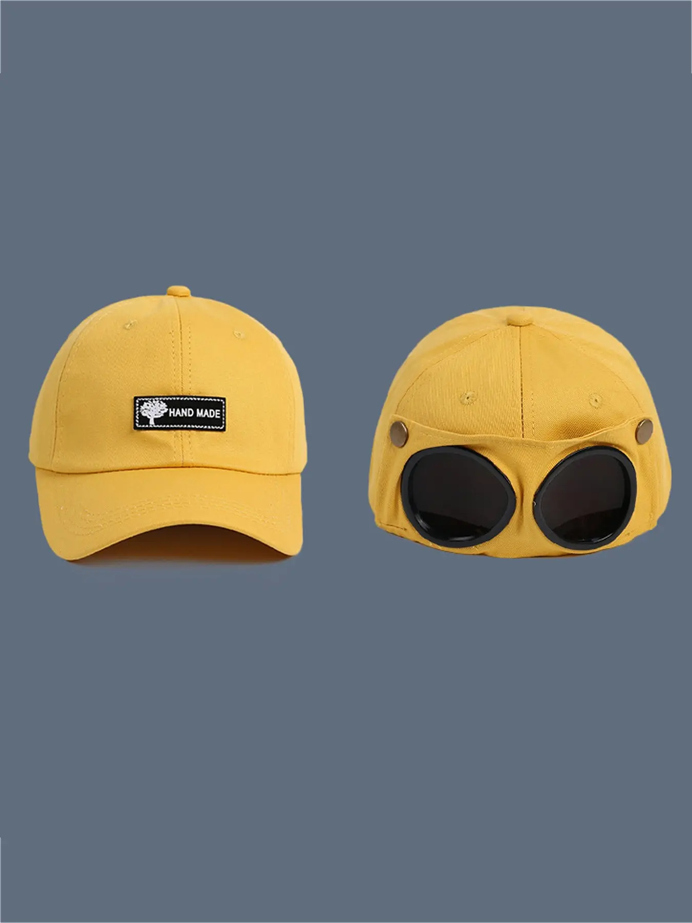 Pilot Style Baseball Hat with Detachable Sunglasses and Cat Ears, Adjustable Dad Hat, Fun Unisex Sun Hat for Daily Wear, Travel, Street Fashion