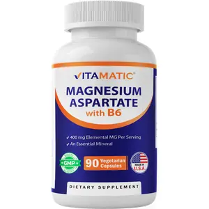 Vitamatic Magnesium Aspartate Vitamin Supplement - 400mg per Serving, 90 Gluten-Free Vegetarian Capsules - Added B6 for Max Absorption, Supports Muscle & Joint Health - FDA Registered Facility, GMO Free Daily Supplement for Adults