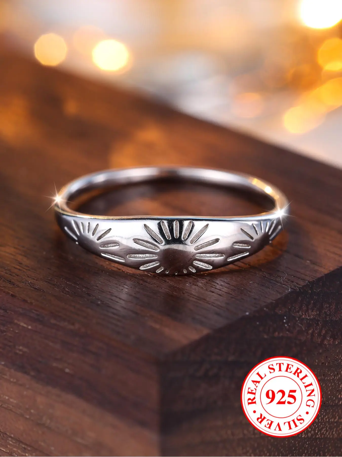 S925 Sterling Silver Vintage Sunflower Engraving Ring, Fashion Accessories for Women & Men, Trendy All-match & Exquisite Jewelry for Birthday Gift