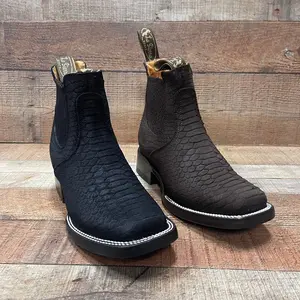 Women's Western Square Toe Rodeo Cowboy Boots-Genuine Cowhide Leather With Snake-Print Embossed pattern  Ankle Boot Botin Est.351