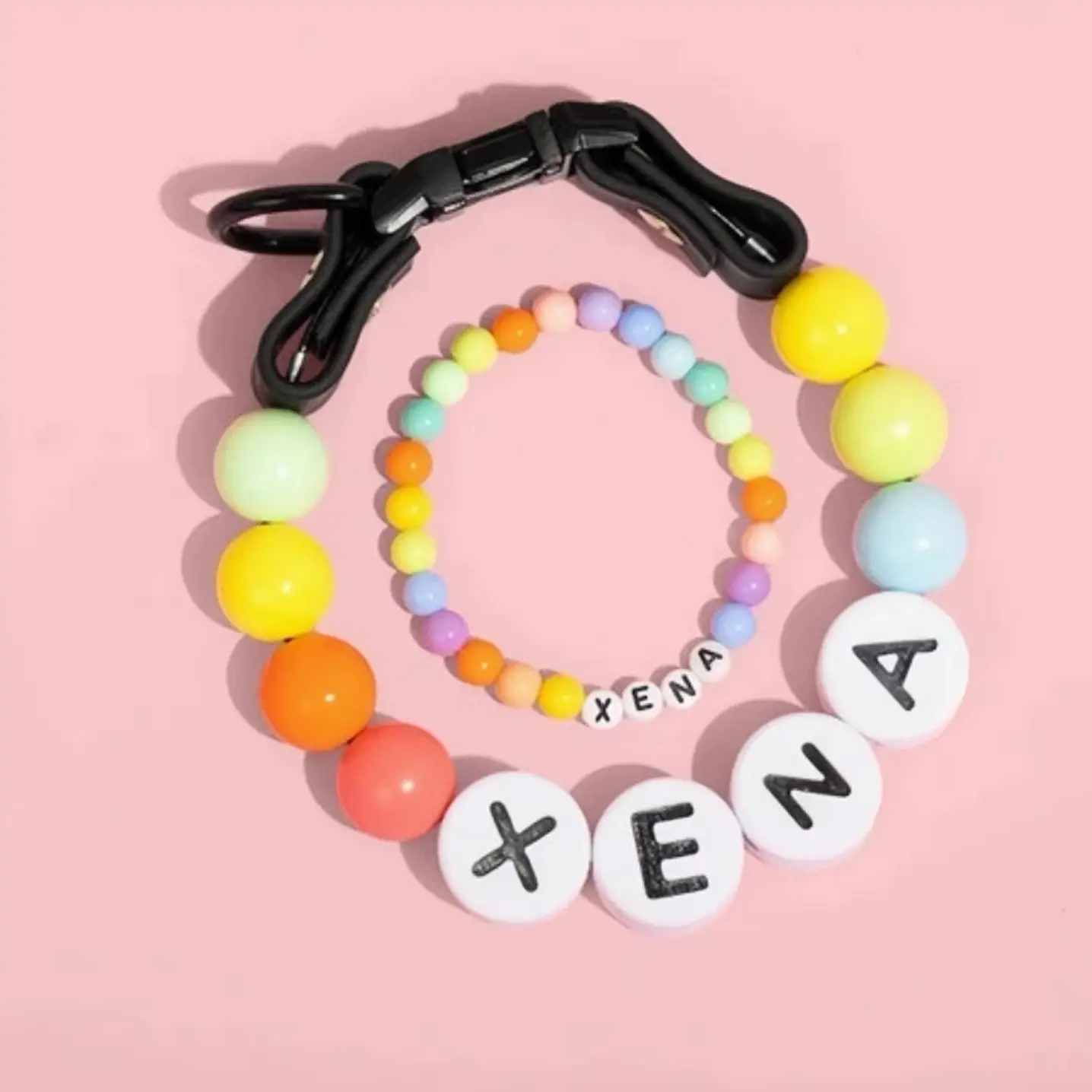 <Customized service> pet Beaded Name collar with bracelet set Custom dog Collar with Beads DIY Name Dog Letter Necklace dog Pearl Beaded Collar