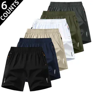 Men’s 6-Piece Casual Pants & Gym Shorts Set - Men’s Clothing, Ice Silk Quick-Dry Lightweight Fabric, Cool, Breathable, Skin-Friendly, Smooth, Practical Zippered Pockets, Thoughtful Reflective Stripes, Men's Gym Shorts