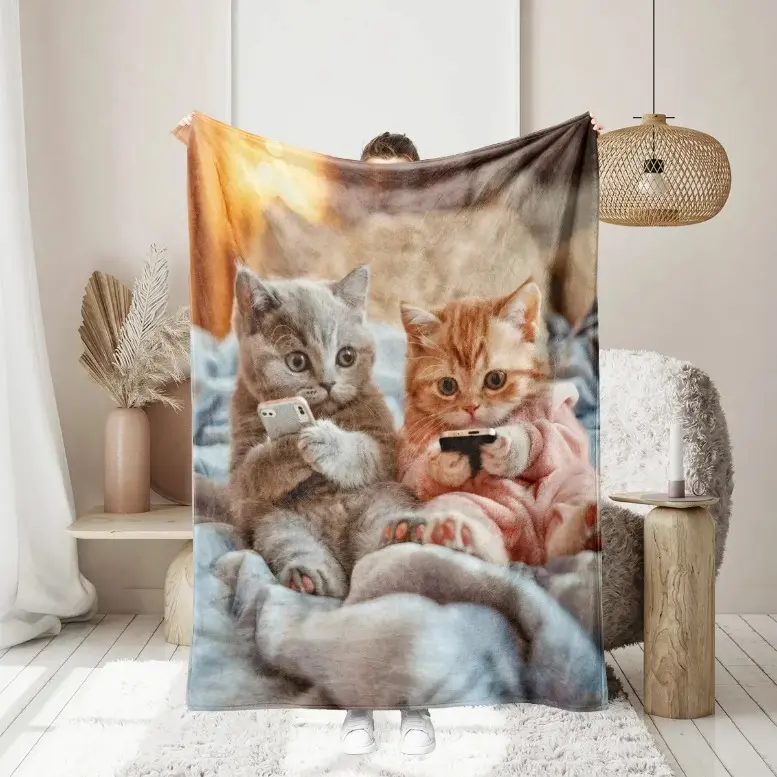 1pc cute cat animal print blanket, thickened flannel, warm, skin-friendly, soft, sofa blanket, bed blanket for all seasonsChristmas Gift,Gift for kids,Birthday Gift, Cozy & Soft