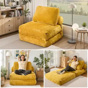 XIZZI Modern Upholstered Convertible Folding Sofa Bed, Corduroy Sectional Sleeper Couch with Upgraded Padding, Soft Pillow, Mattress, Functional Chaise Lounge, No Assembly Required for Living Room, Modern Upholstered Sofa