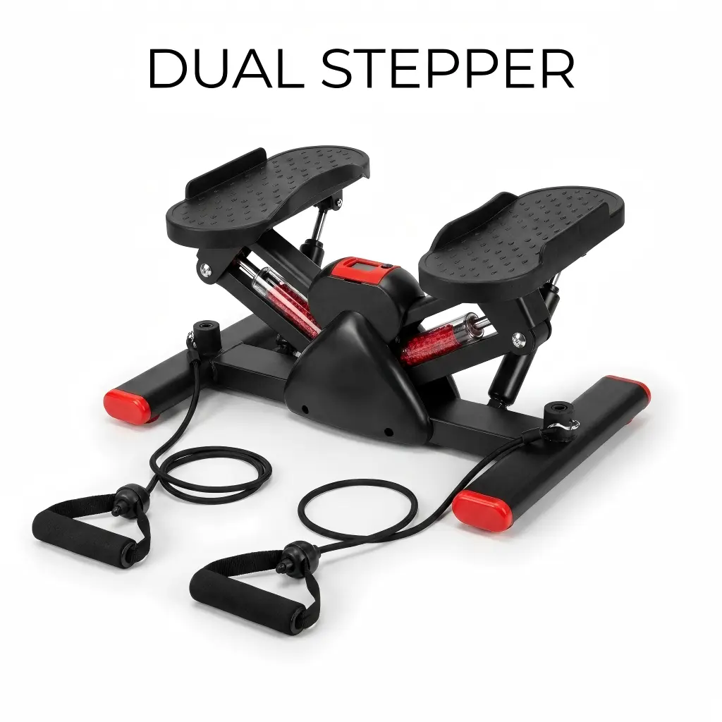 Unisex Compact Stepper for Home Fitness, Portable Pedal Exerciser with Resistance Bands, a Digital Display, and a Reinforced Frame, Home Fitness Equipment, Space Saving, Anti-Slip Pads, Compact & Portable, Dual-Action Motion, Enhanced Stability, Integrate