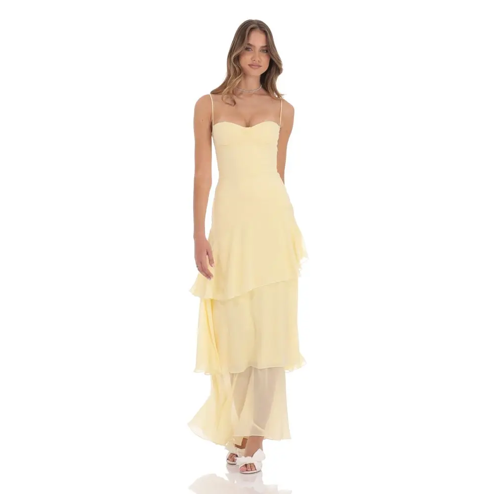 Long Ruffle Maxi Dress in Yellow