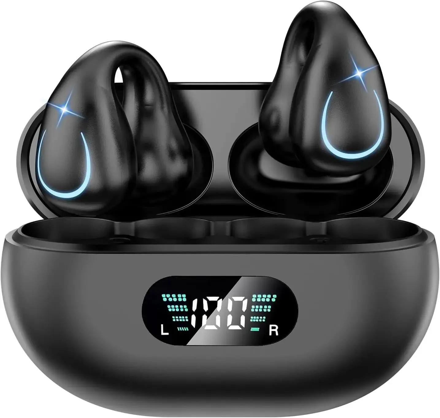 Open Ear Wireless Bone Conduction Earbuds, Bluetooth 5.3 Clip-On HiFi Sound Waterproof TWS Headset for Sports & Gaming