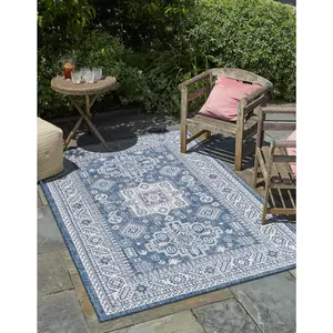 Blue Outdoor Aztec Rug