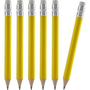 100 count  Pencils, 4 Inch Mini Pencils Half Pencils wi Eraser Sharpened  Mini Round Pencils for Schools Wedding   Corporate Multiple Colours (Neon Yellow)