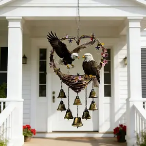 Large Eagle Pattern Decorative Wind Chime Set, 8x15.8 Inches, Handmade Metal Garden Decor, 1.49 Inch Bell, Durable Iron Hanging Ornament
