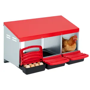 Easy-Clean 3-Compartment Metal Chicken Nesting Box , Roll Away Nest Box with Lid for Chicken Coop,Wall Mounted/Stand Use