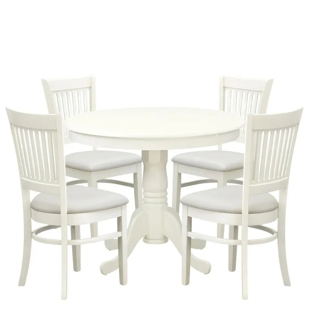 White Solid Wood 5 Pc Breakfast Nook Table Set, Chairs for Kitchen