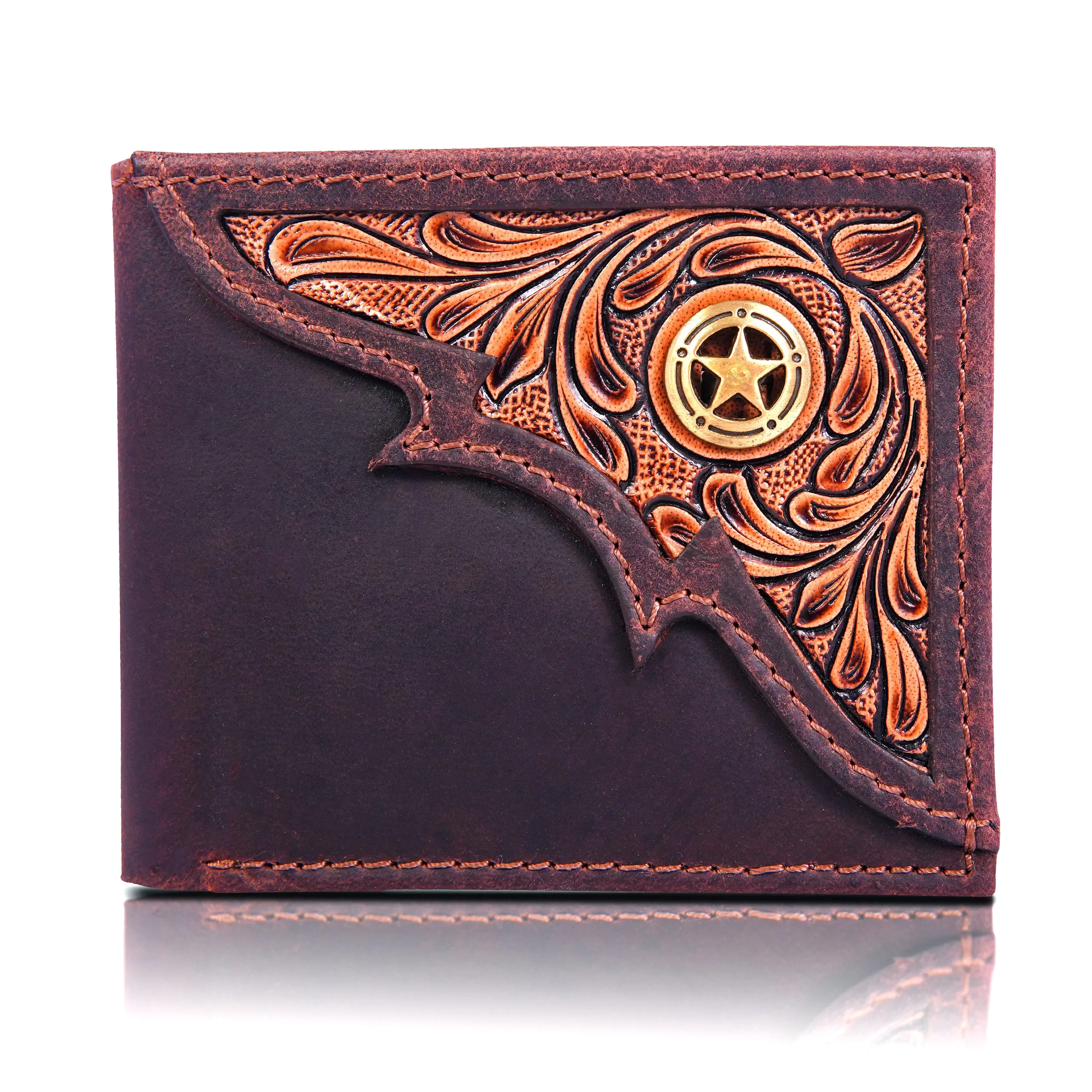 Bifold leather wallets for men | FULL-GRAIN LEATHER CONCHO | Bourbon Brown