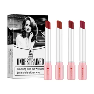 Creative Cigarette Pipe Design Lipstick, Lipstick Makeup, 4 Counts/box Long Lasting Matte Lipsticks, Waterproof Sweatproof Lipstick for Women