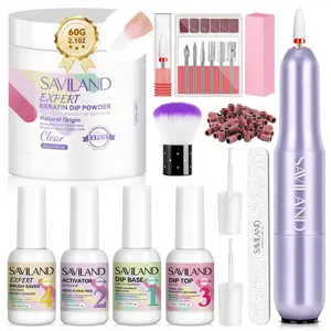 SAVILAND Clear Dip Powder Nail Kit: 60g Clear Dip Powder Dipping Liquid Set Base Activator Top Coat Brush Saver Nail Builder Repair Kit for DIY Nails Polish Cosmetic