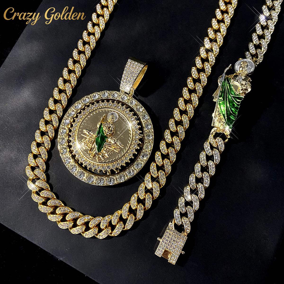 Faith-Inspired Accessory Set — The Perfect Holiday Gift — Unisex Rotating Religious Icon Pendant Necklace with Diamond Accents & Cuban Link Chain — Mother's Day Edition