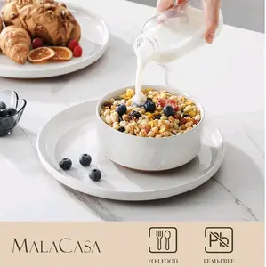 12 Pieces Modern Stoneware Dinnerware Set For 4 Kitchen Dinner Set Ceramic Dishware Dishes Set Microwave and Dishwasher Safe, White.